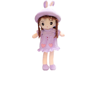 عروسک دختر کلاه خرگوشی یاسی 55 سانتی متر_اسباب بازی